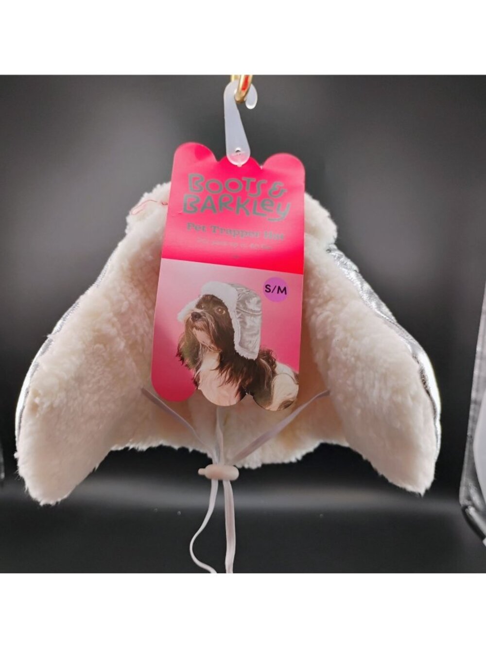 Boots & Barkley Pet Trapper Hat Silver & White Fur Lining S/M